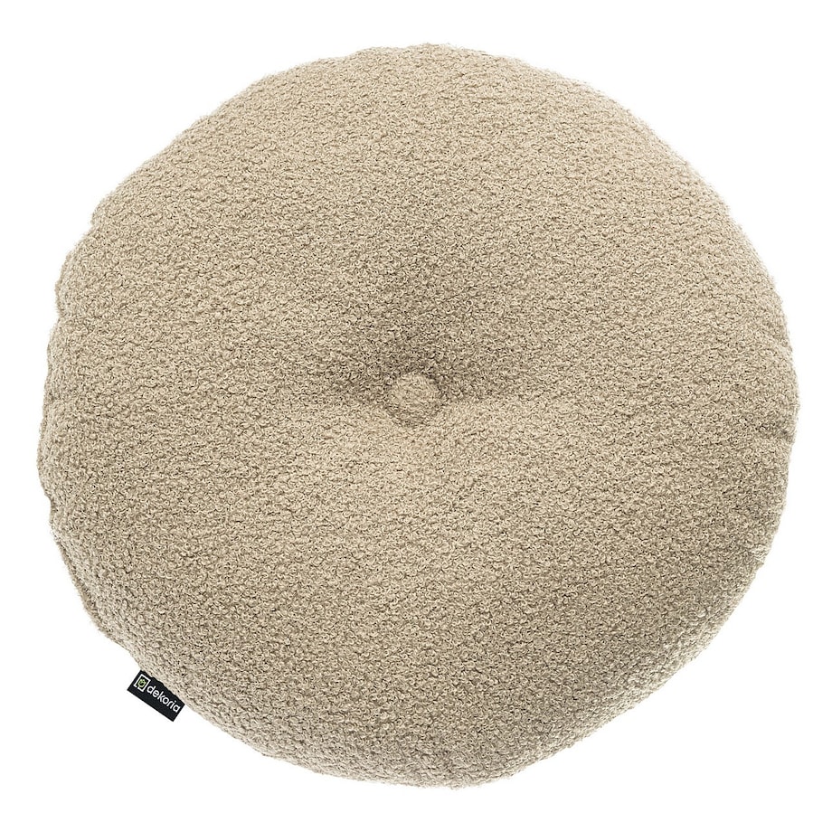Poduszka okrągła z guzikiem, jasno beżowa bukla, ⌀37 cm, Boucle Teddy