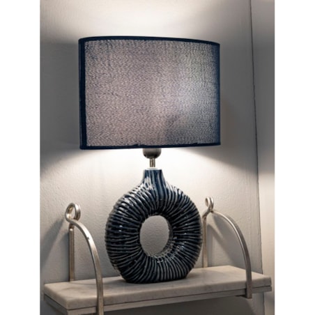 Lampa stołowa Seta, kolor niebieski, ceramika, żelazo i tkanina, 28,5 x 15 x 43 cm, 1 x E14, do salonu i sypialni, Mauro Ferretti