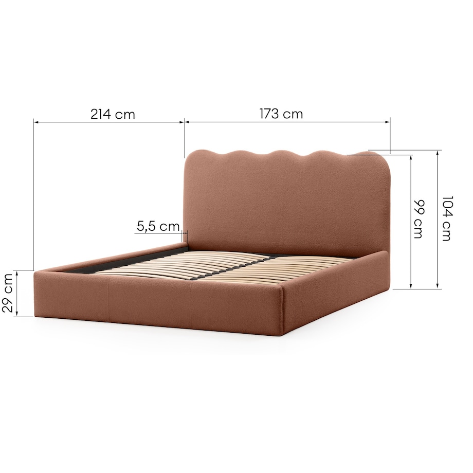 Łóżko 160x200 cm ze stelażem i pojemnikiem bouclé miedziane