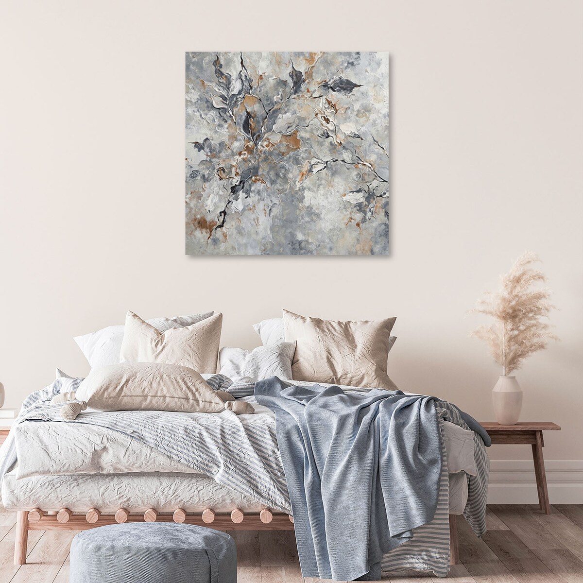 Obraz nowoczesny Glamour Abstrakcja Rośliny Botanika Szary Złoty 60x60