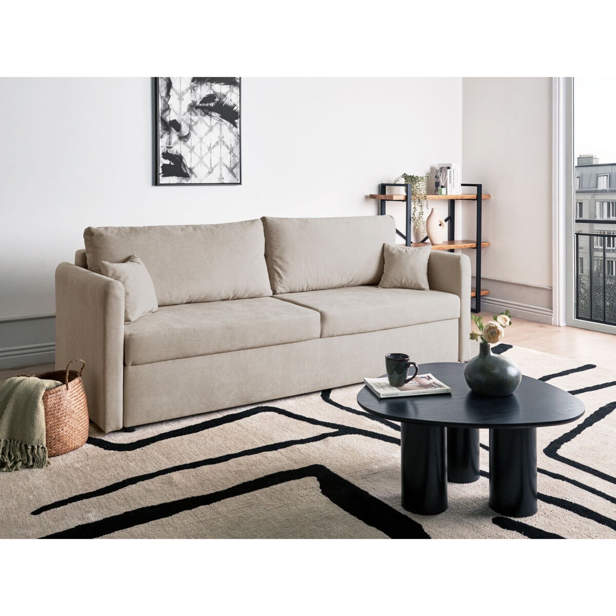 Sofa rozkładana BLEIK Jasnobeżowy Z miejscem do przechowywania