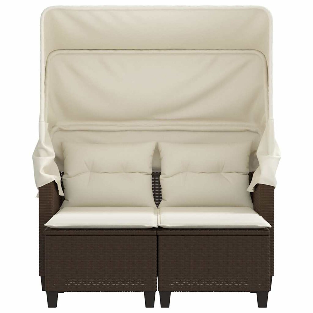 vidaXL 2-os. sofa ogrodowa, daszek i podnóżki, brązowa, rattan PE