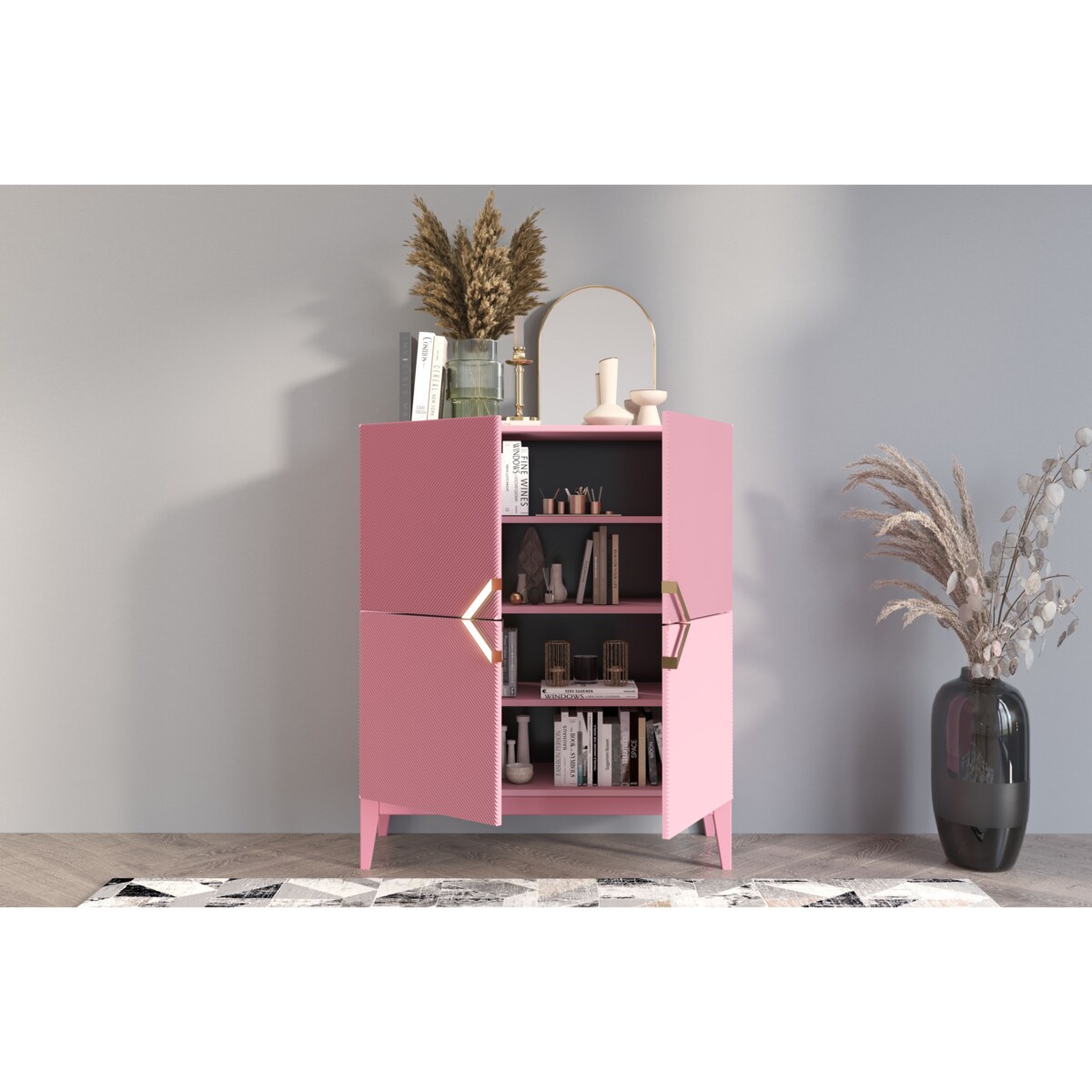 Drewniana komoda Visby DEMI HIGH / kolor pudrowy róż