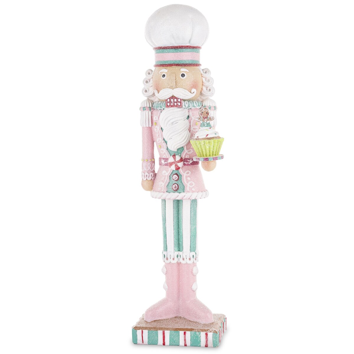 Figurka - Dziadek do orzechów różowy z mufinką w ręku 46x12 cm