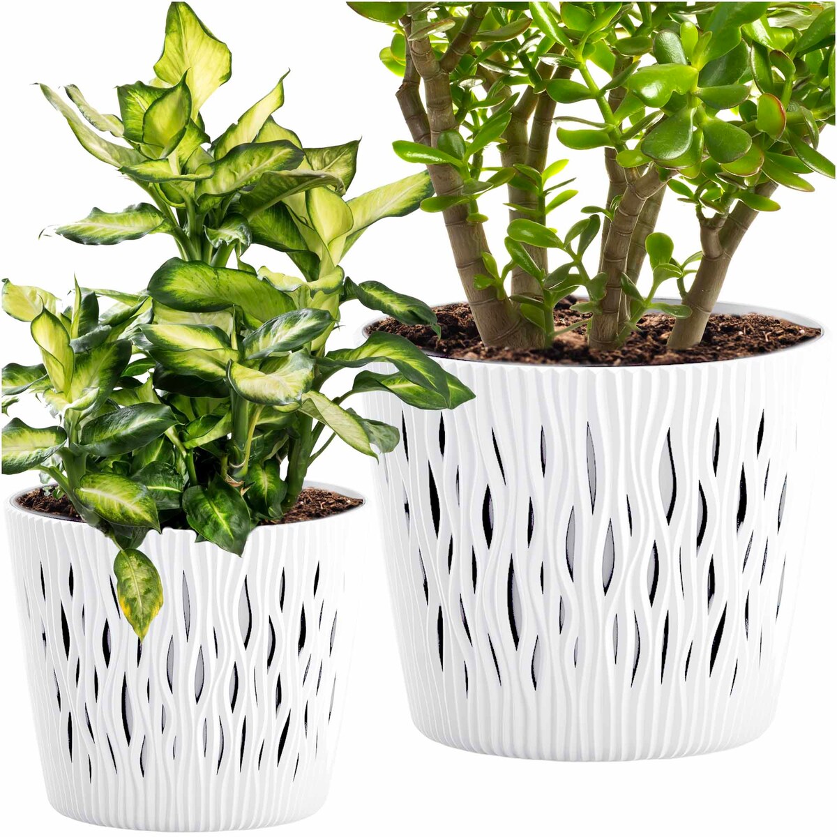 Doniczka Okrągła Osłonka Domowa Kwietnik Zestaw X2 Biała