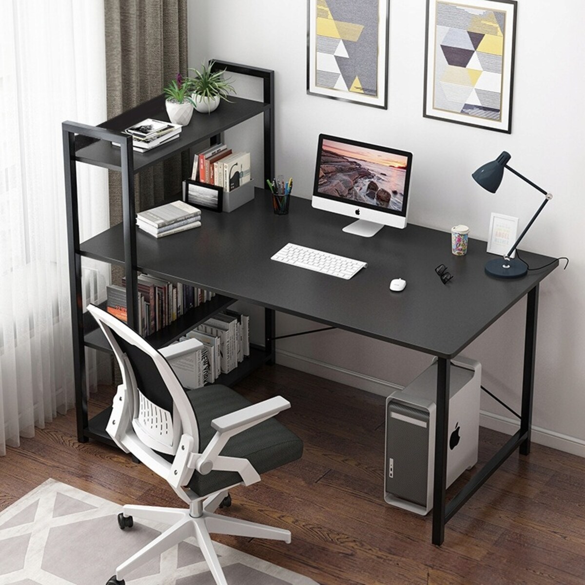 Biurko komputerowe stolik loft czarne biurko młodzieżowe z regałem półkami