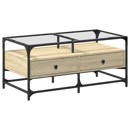 vidaXL Stolik kawowy ze szklanym blatem, dąb sonoma, 98,5x50x45 cm