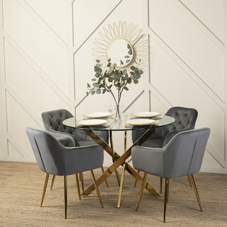 Krzesło Glamour Welurowe Jadalnia Złote Nogi Salon Do Toaletki Szare RAYA