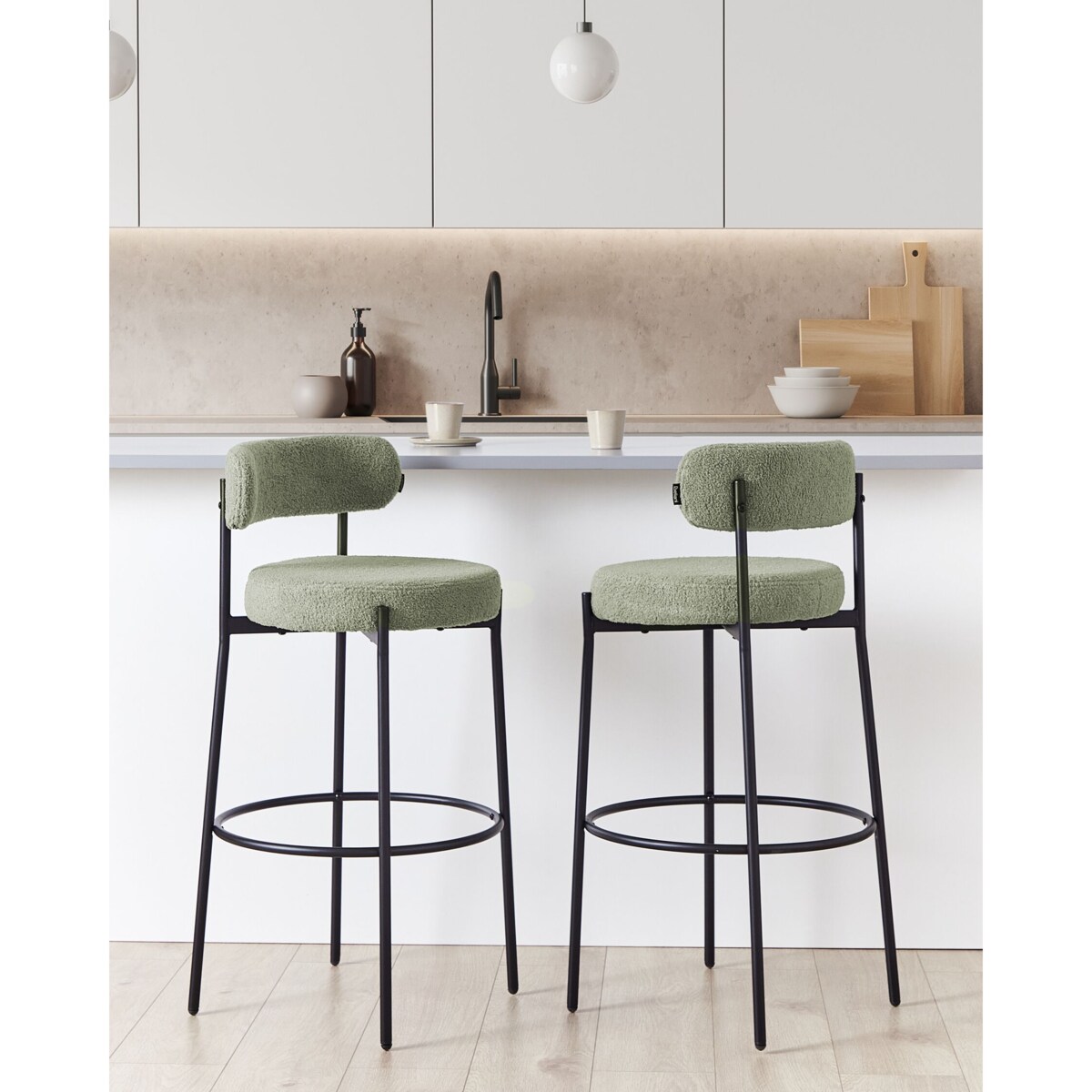 Zestaw 2 krzeseł barowych ALLISON Boucle Jasnozielony