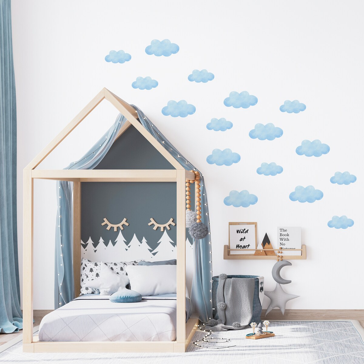 Naklejki Ścienne Dla Dzieci Niebieskie Chmury Pastelowe Chmurki Zestaw 120x60cm