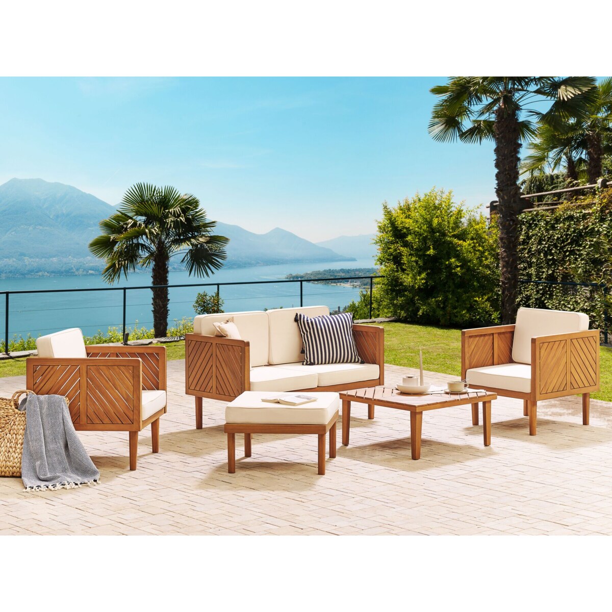 Zestaw ogrodowy ze stolikiem i otomaną dla 4 osób BARATTI Drewno akacjowe Brązowy