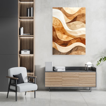 Obraz do salonu sypialni biura loftu, Fale linie abstrakcja w odcieniach beżu