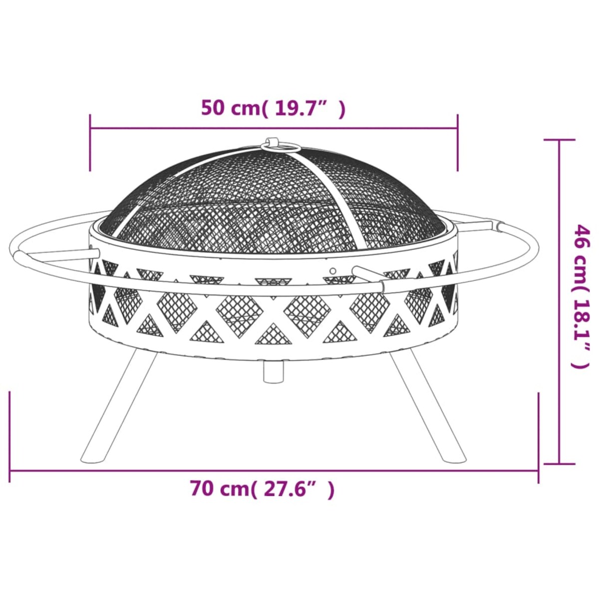vidaXL Palenisko z pogrzebaczem, 70 cm, XXL, stal