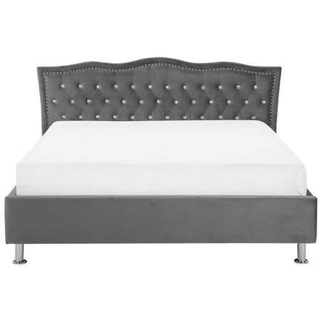 Łóżko z pojemnikiem welurowe 160 x 200 cm ciemnoszare METZ