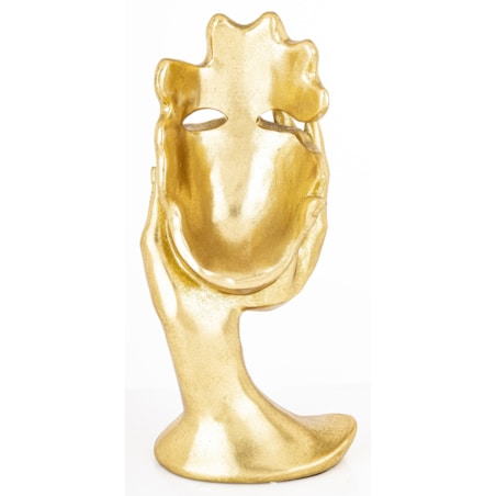 Dekoracja złota maska w kobiecych rękach 30x16x12 SILENZIO