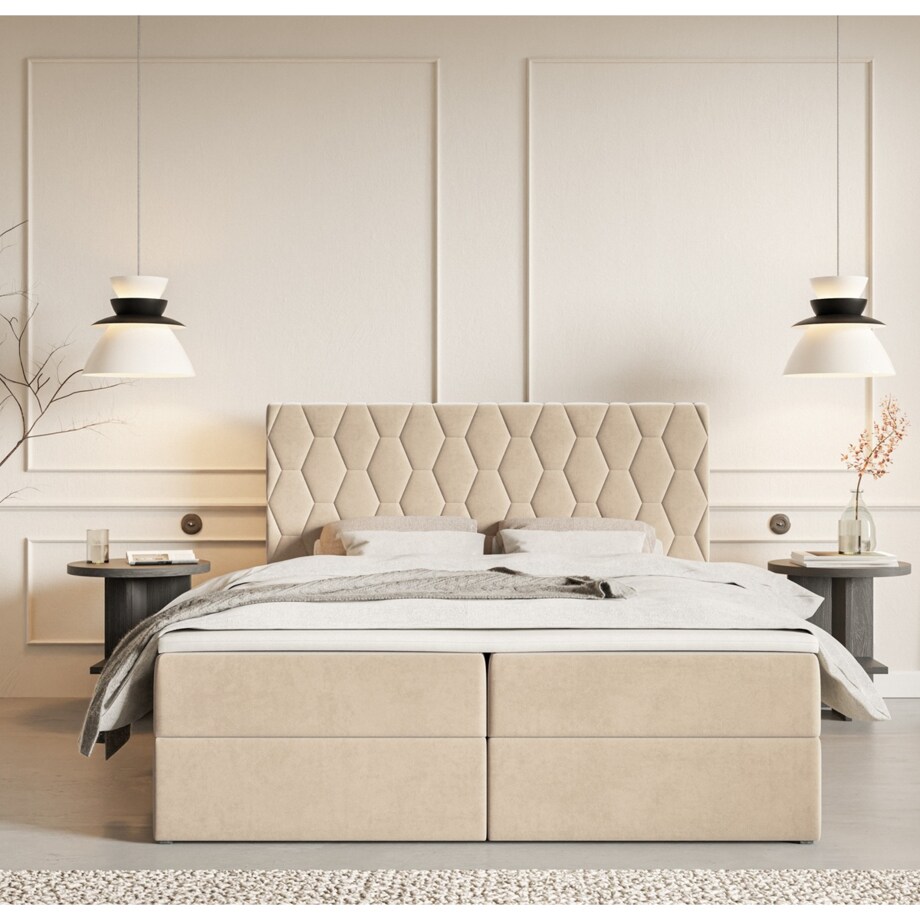 Łóżko kontynentalne G2 do sypialni 180x200 z pojemnikiem i materacem-beżowe
