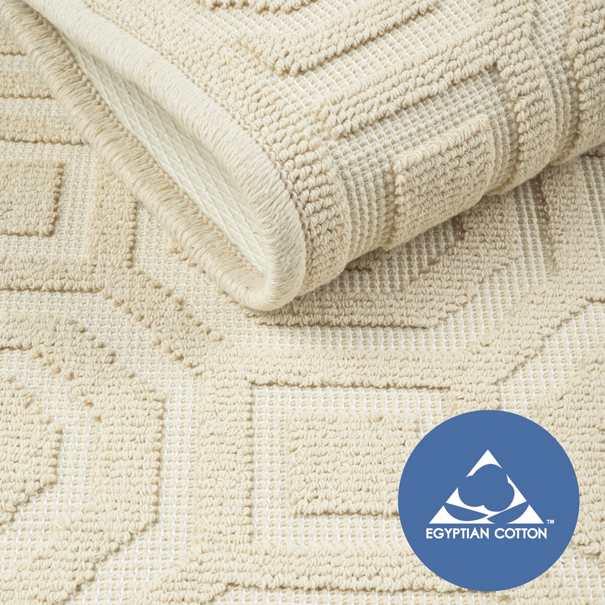 Dywanik łazienkowy Lino 60x90 cm bawełniany geometryczny beżowy