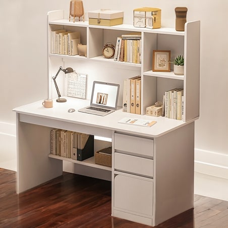 Biurko młodzieżowe komputerowe stolik loft białe z regałem półkami szuflady