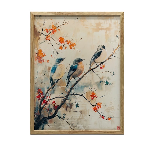 Gałązka Pełna Życia, 30x40 cm, rama drewniana jasny dąb, papier matowy 230 gsm