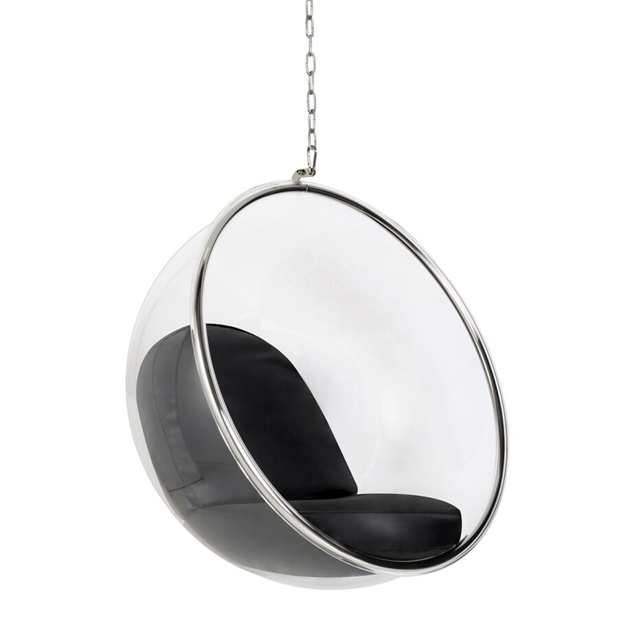 Fotel wiszący BUBBLE poduszka czarna - korpus akryl, poduszka ekoskóra