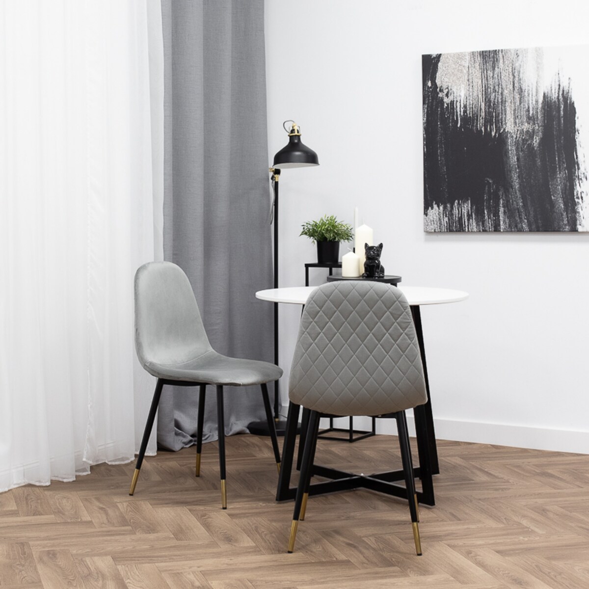 Krzesło tapicerowane welurowe pikowane do salonu jadalni szare