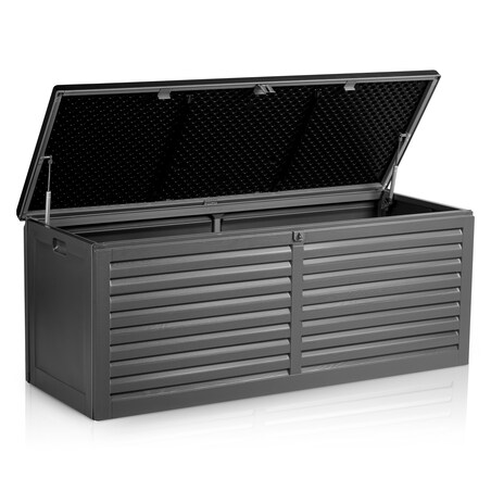 Skrzynia ogrodowa balkonowa 143x57x53,5 cm 390 litrów czarno-szara Plonos