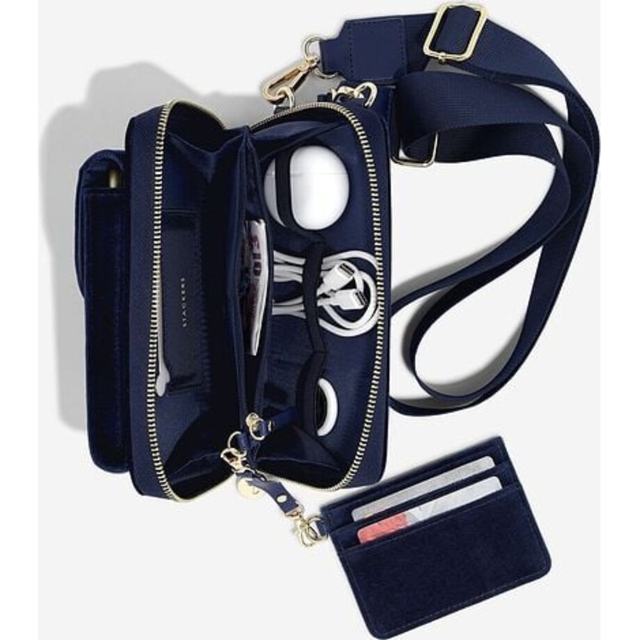 Torba na ramię Stackers Velvet mini granatowa