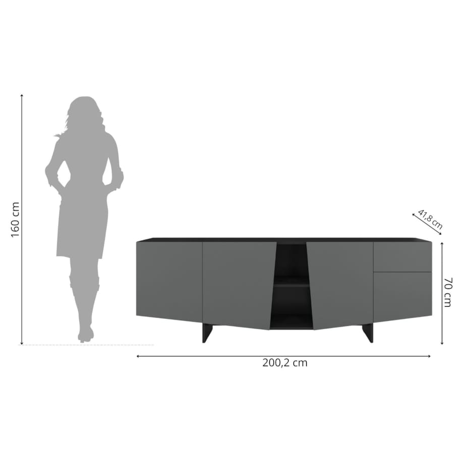 Nowoczesna szara komoda z szufladami Skandica WING / szer. 200 cm