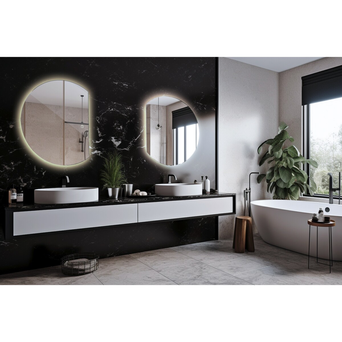 Lustro LED ścięte koło 63x70 cm - światło neutralne