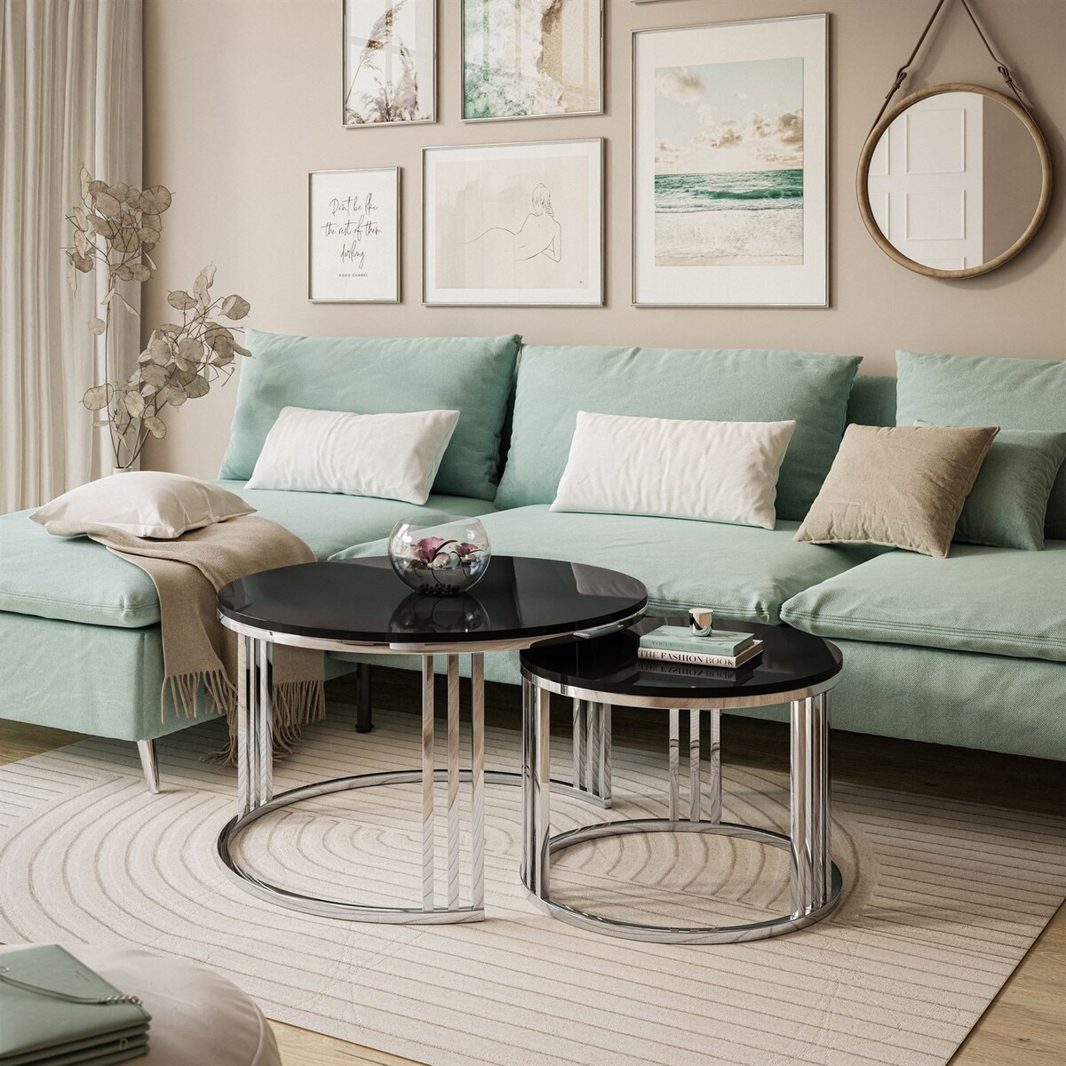 Stolik kawowy 2w1 LORI chrom czarny połysk