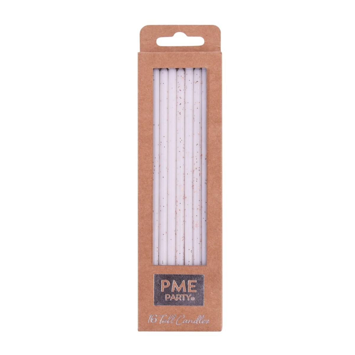 PME Zestaw 16 wysokich świeczek z podstawkami 18 cm biały