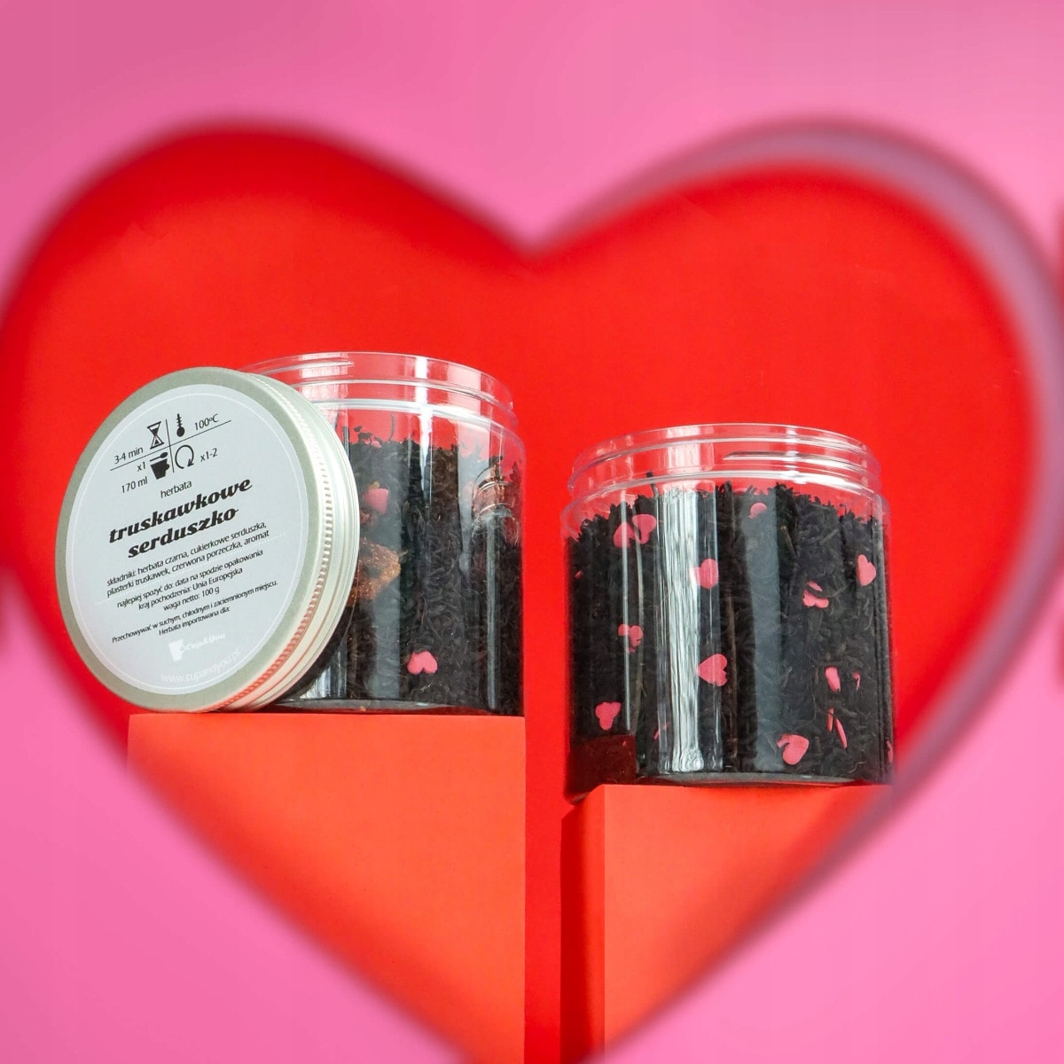 Herbata czarna TRUSKAWKOWE SERDUSZKO o smaku truskawkowo - porzeczkowym - herbata liściasta sypana mieszanka napar susz - gotowa na prezent upominek