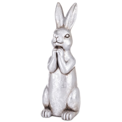 Dekoracja - zatroskany królik 48x16x17 cm srebrny