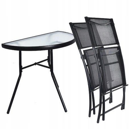 Meble na Balkon Ogród Taras Komplet STÓŁ 2 KRZESŁA składane czarny stolik