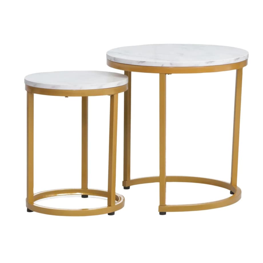 Zestaw 2 ław HOLA biały marmur/złoty