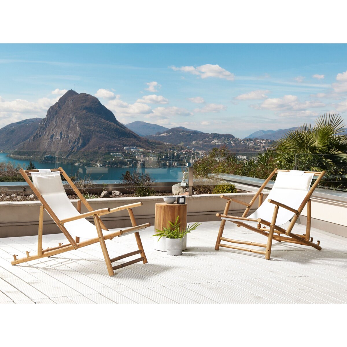 Zestaw 2 leżaków ogrodowych bambusowy jasne drewno z białym ATRANI