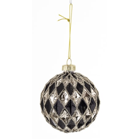 Komplet 2 szt. bombek 8x8x8 cm - srebrna i w kratkę