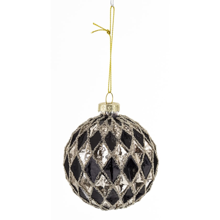 Komplet 2 szt. bombek 8x8x8 cm - srebrna i w kratkę