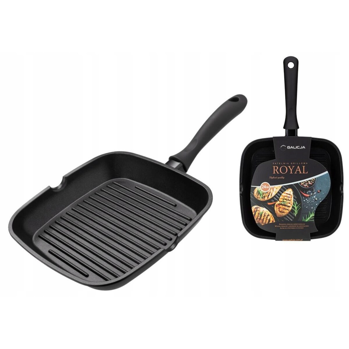 Patelnia grillowa Royal 24 cm do smażenia jedzenia kiełbaski warzywa