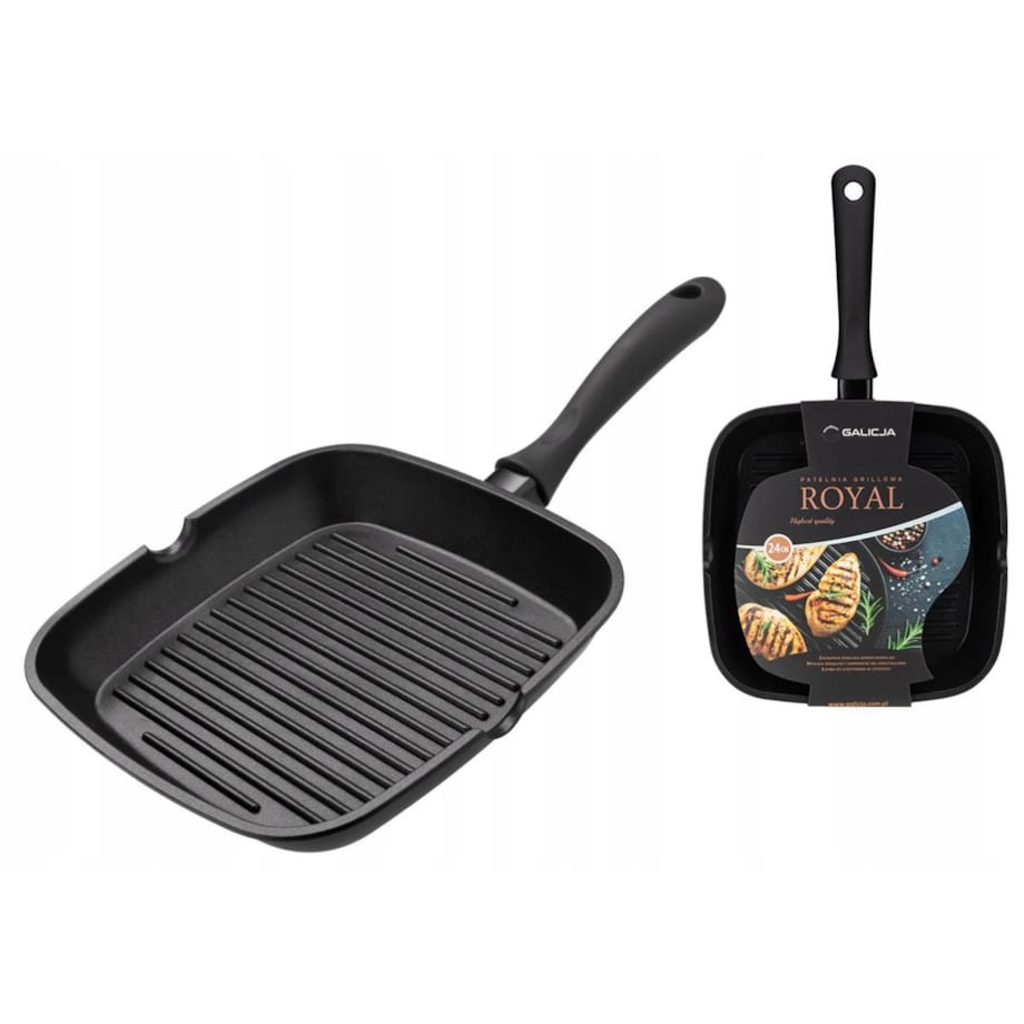 Patelnia grillowa Royal 24 cm do smażenia jedzenia kiełbaski warzywa