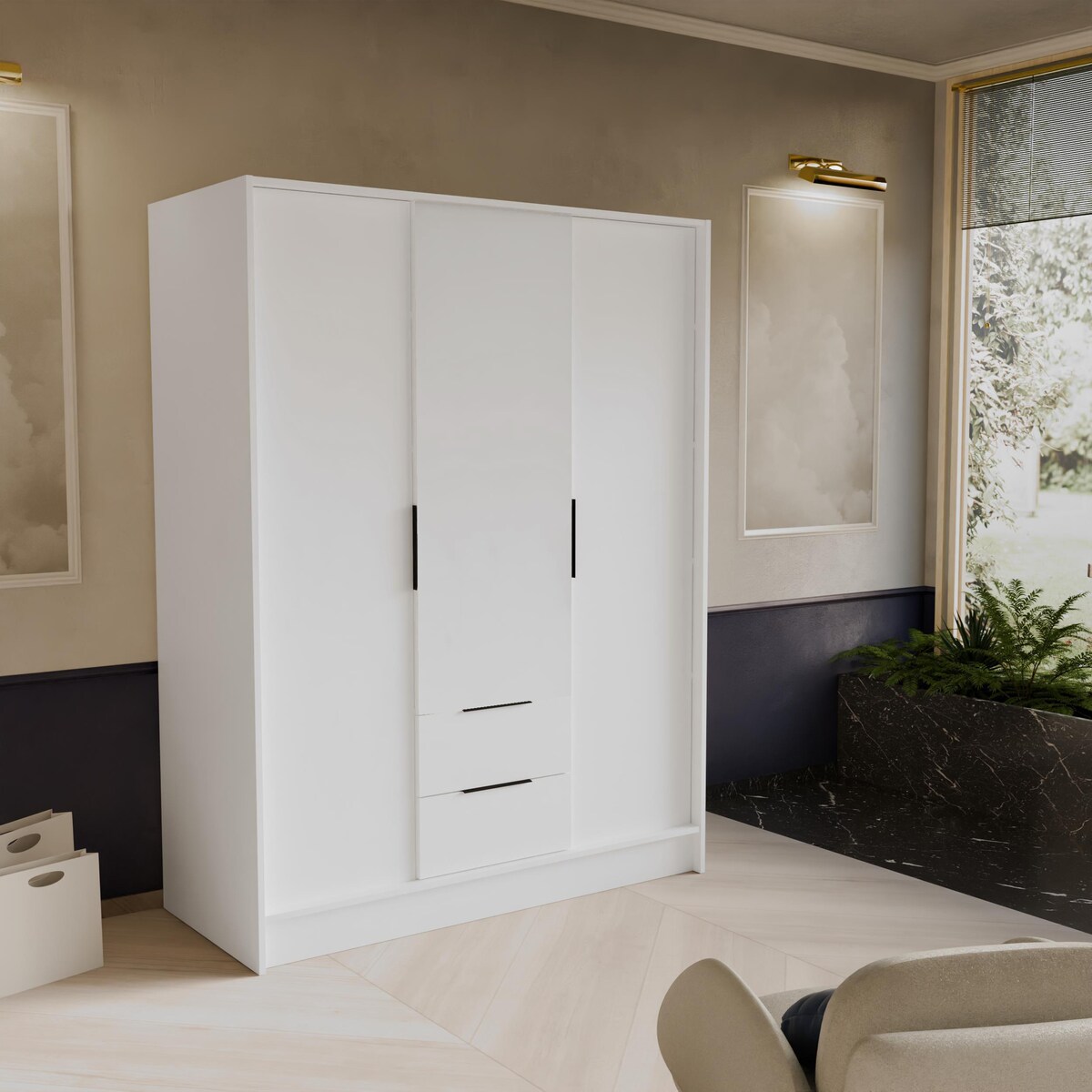 Szafa NIKOLA 150 z regulowanymi półkami do przedpokoju, sypialni- biała