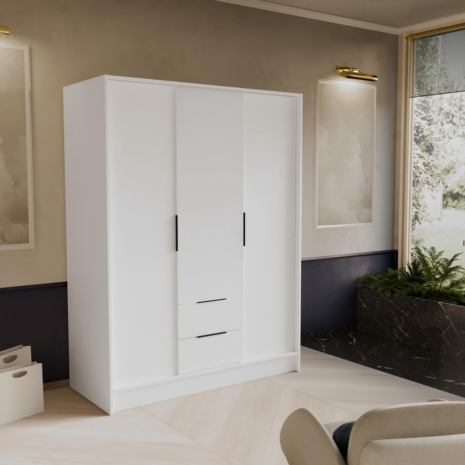 Szafa NIKOLA 150 z regulowanymi półkami do przedpokoju, sypialni- biała