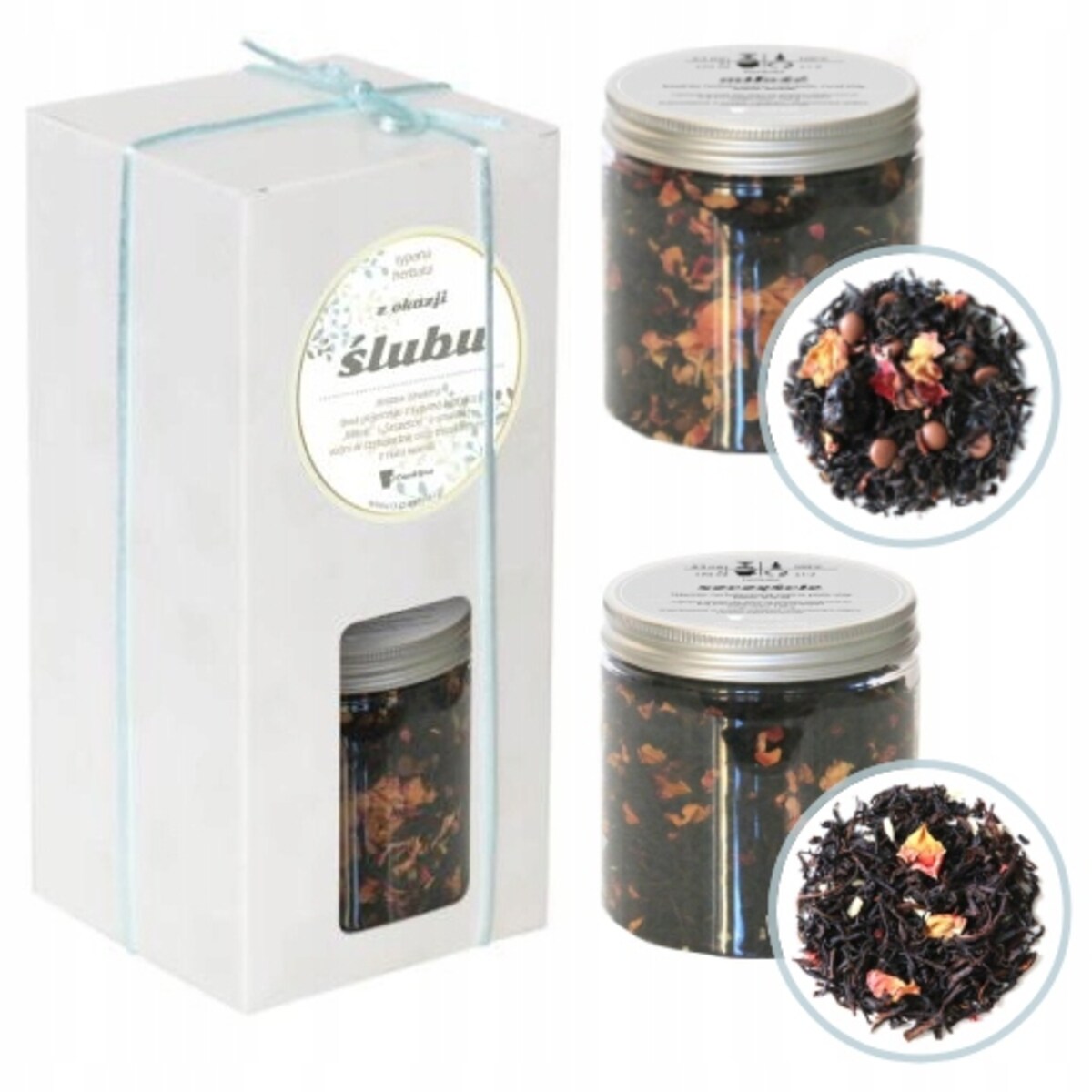 Zestaw herbat MIŁOŚĆ I SZCZĘŚCIE na ślub wesele upominek dla młodej pary