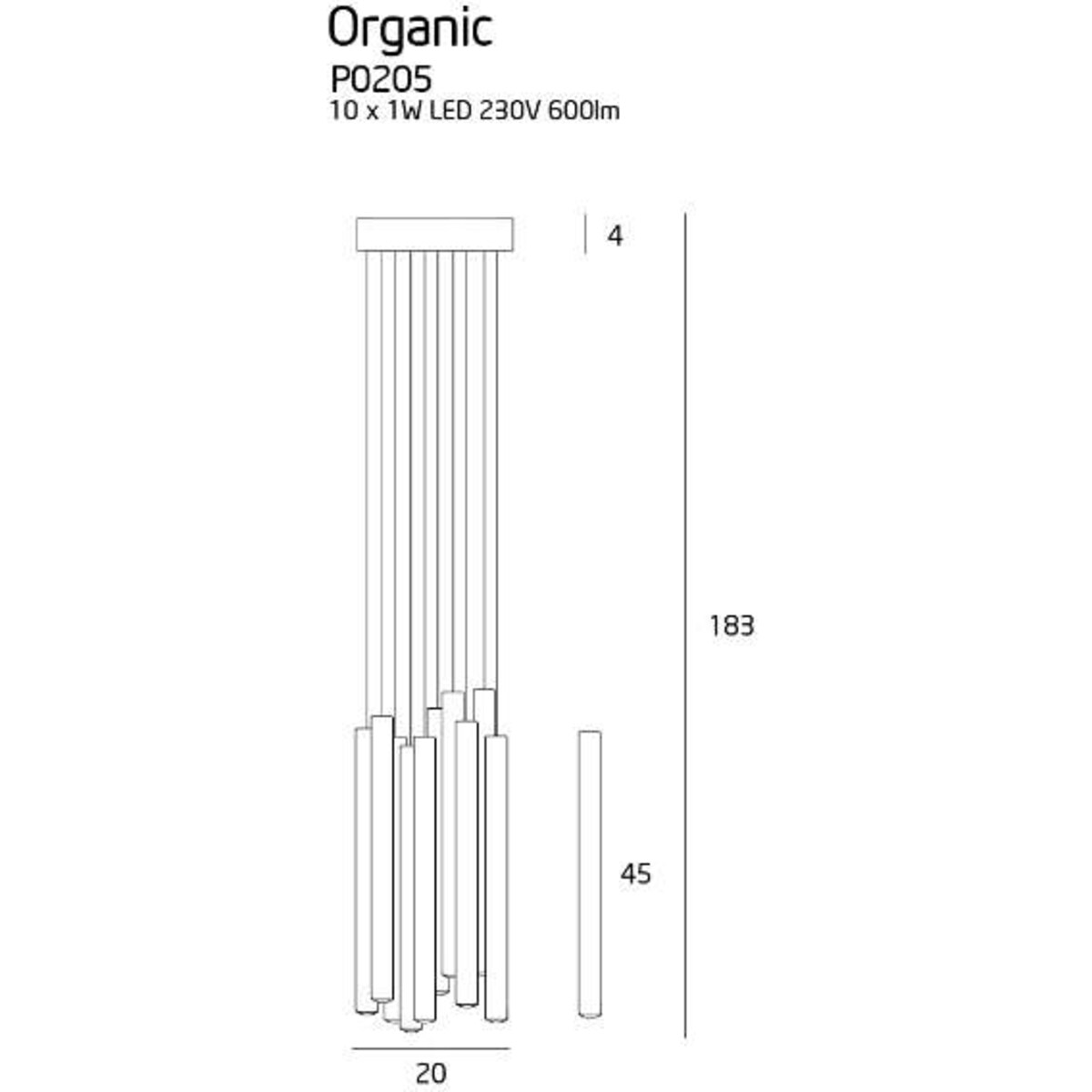 LAMPA wisząca ORGANIC P0205D Maxlight metalowa OPRAWA tuby LED 10W 3000K zwis sople miedź
