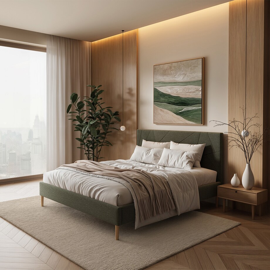 Mesonica Łóżko Alano, geometryczne zielone, 160x200