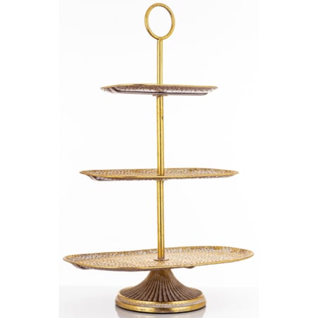 Patera trzypoziomowa, złota 68x45x28 cm młotkowana