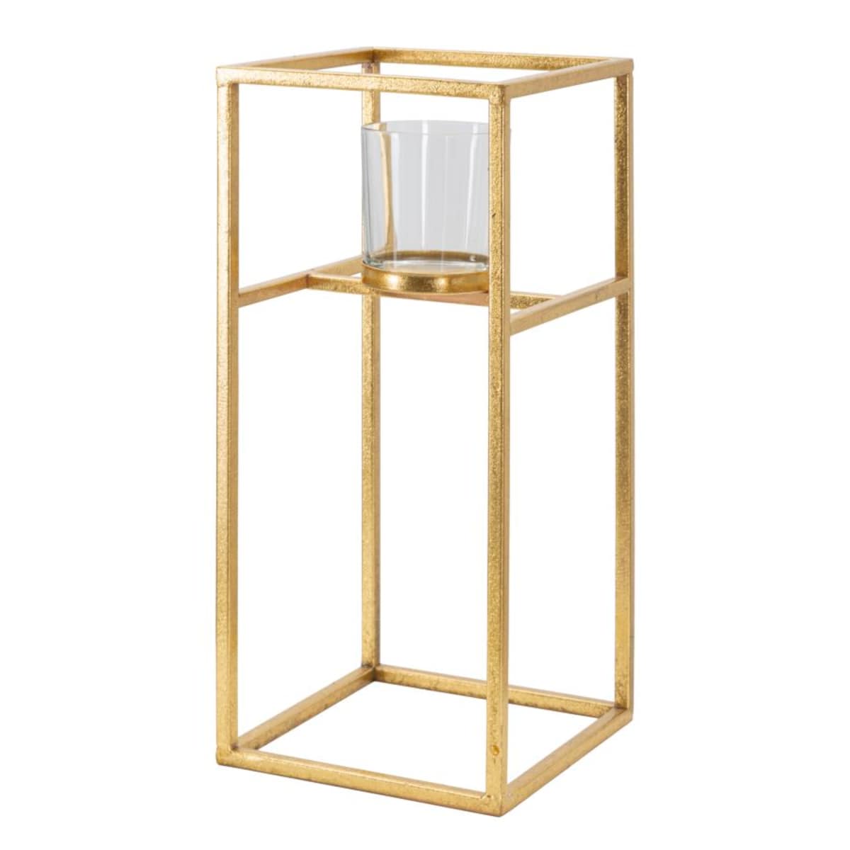 Świecznik dekoracyjny Elegant, 15 x 15 x 35 cm, świecznik na świecę, złoty, żelazo, szkło, styl glamour, Mauro Ferretti