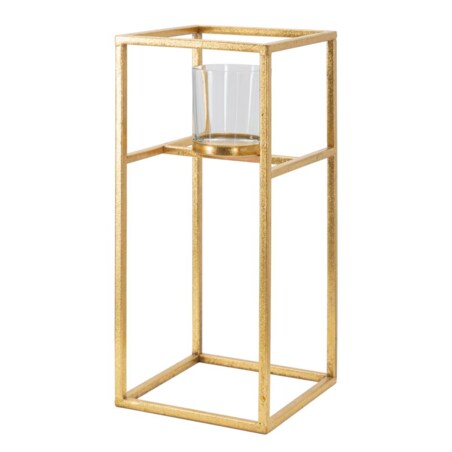 Świecznik dekoracyjny Elegant, 15 x 15 x 35 cm, świecznik na świecę, złoty, żelazo, szkło, styl glamour, Mauro Ferretti