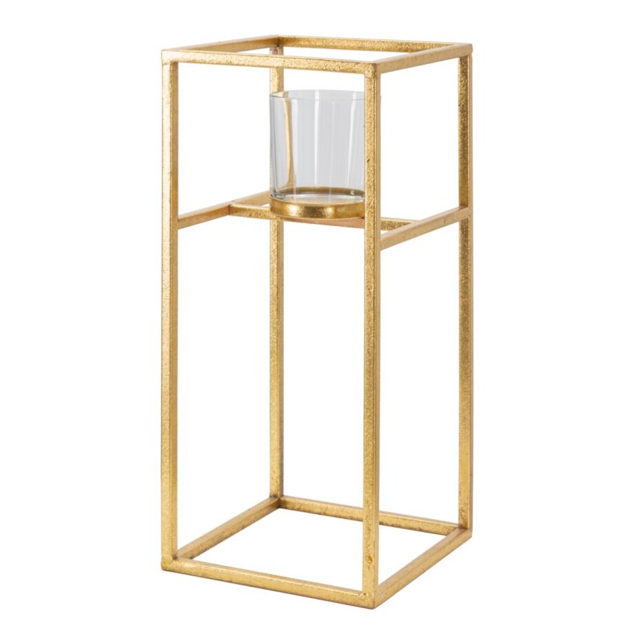 Świecznik dekoracyjny Elegant, 15 x 15 x 35 cm, świecznik na świecę, złoty, żelazo, szkło, styl glamour, Mauro Ferretti