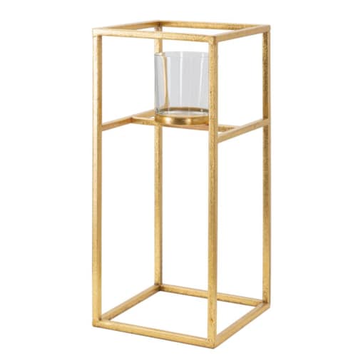 Świecznik dekoracyjny Elegant, 15 x 15 x 35 cm, świecznik na świecę, złoty, żelazo, szkło, styl glamour, Mauro Ferretti